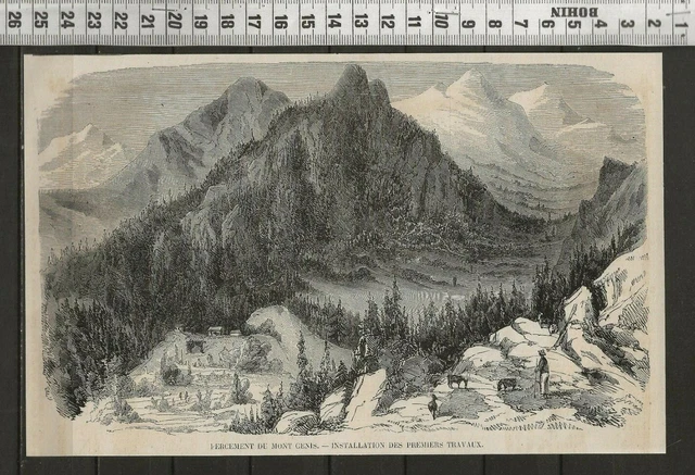 G326 / Gravure 1858 /  Percement Du Mont Cenis Installation Des Premiers Travaux