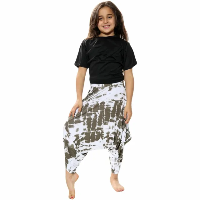 Pantaloni Harem Baggy Bambine Stile Ali Baba Tie Dye Oliva Yoga Casual 5-13