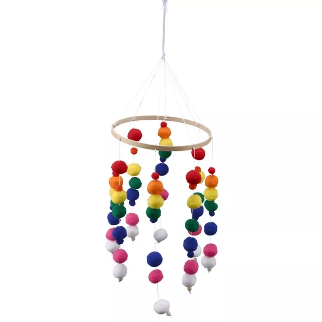 Diy Handmade Wooden with Wool Balls Wind Chimes Kids Room  Hanging Gift6274