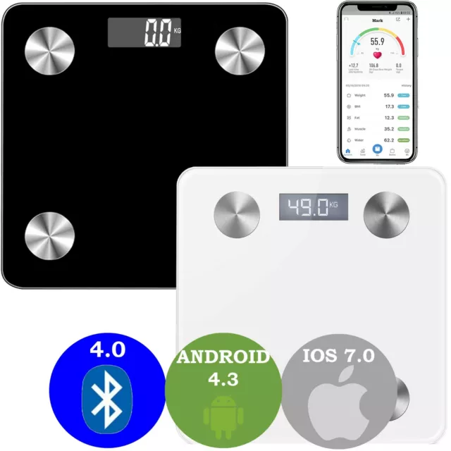 180Kg Bathroom Bluetooth Glass Scales Bmi Body Fat Monitor Weighing Ios, Android