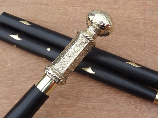 Canne De Marche Victorienne En Laiton Et Bois - Style Antique Réglable, Hauteur ~36 Pouces