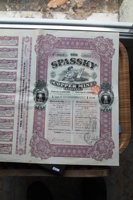 Titre au porteur Action d'une livre Sterling SPASSKY COPPER MINE limited  1913