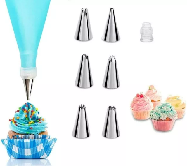 Cake Decorating Set 8 Pieces Icing Decoration Kit Piping Nozzle + Silicone Pastr