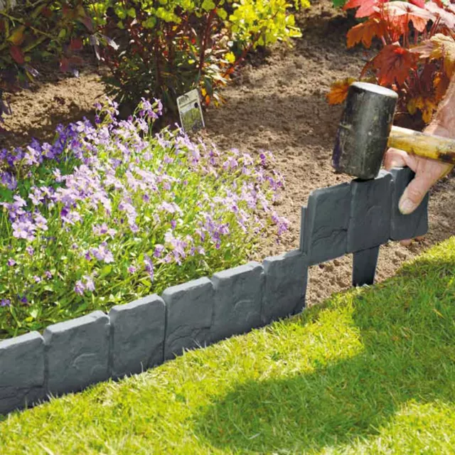 Cobbled Stone Effect Plastic Garden Lawn Edging Plant Border Simply Hammer In