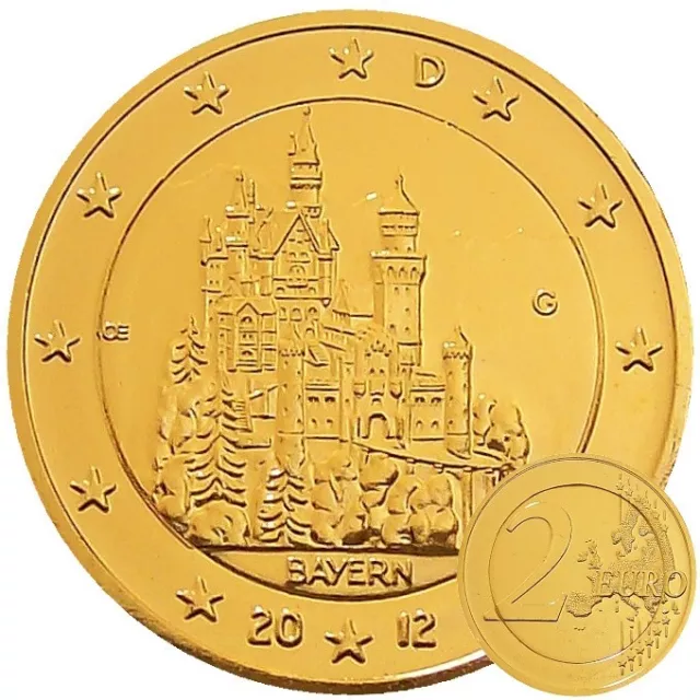 2 Euro Münze Deutschland 2012 Bayern Neuschwanstein 24 Karat vergoldet Kapsel