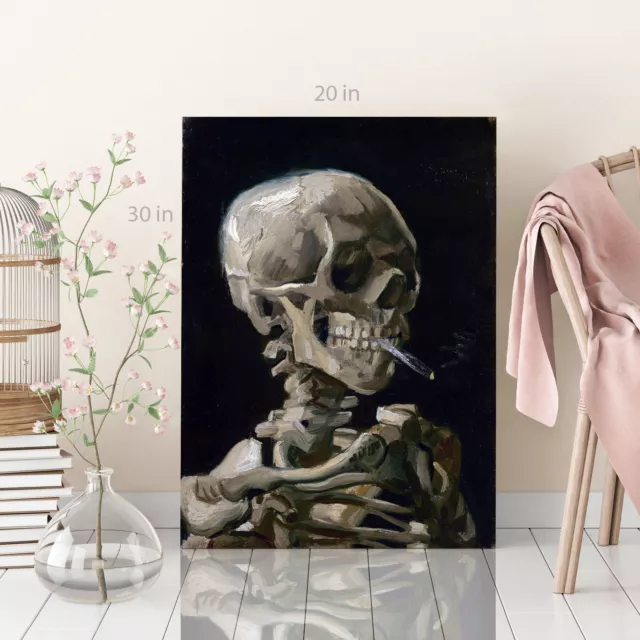 Skeleton with a Burning Cigarette van Gogh smoking Canvas Wall Art Ready To Hang 2