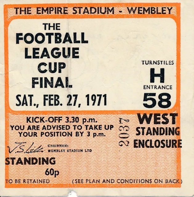 TICKET: LEAGUE CUP FINAL 1971 Tottenham v Aston Villa