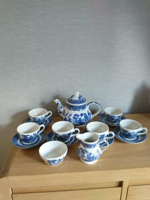 Churchill Blue & White Tea Set Includes Teapot + 6X Cups & Saucers+Milk+Sugar