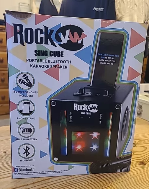 Rock Jam Sing Cube Bluetooth Karaoke Speaker/X2 Mics..COMPLETE
