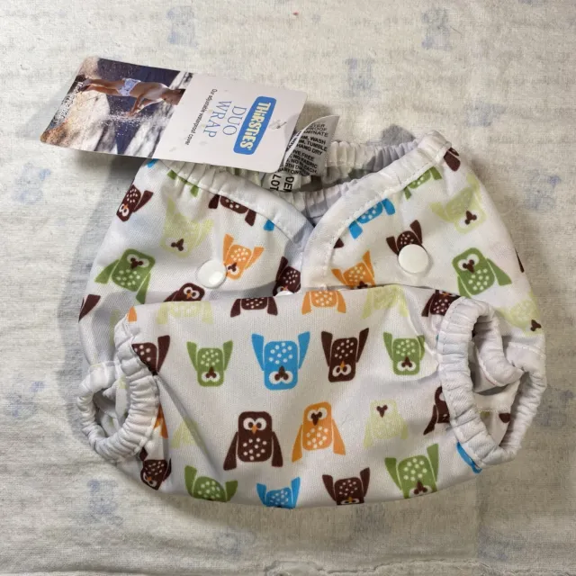 THIRSTIES Hoot Owl BABY DUO WRAP SIZE 1 Snap Closure Cloth Diaper Cover New