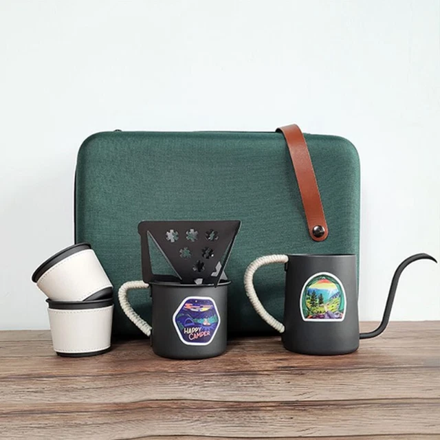 Stainless Steel Hand Make Coffee Gifts Set with Leather Box Coffe Filtering Set