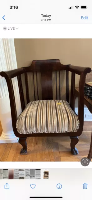 antique Empire/Biedermeier Mahogany Library chair velvet upholstery