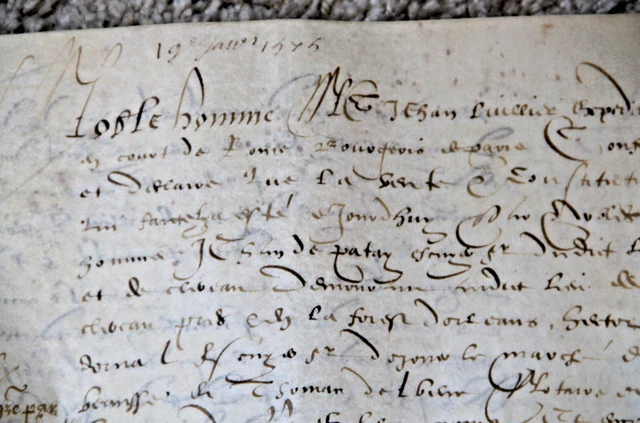 Parchemin XVIe siècle : Acte notarié en français, ville de Romans (Drôme)