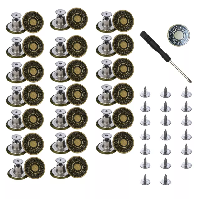 20 Sets 17mm No-Sew Replacement Button for Sewing Nailess Removable Metal Jeans