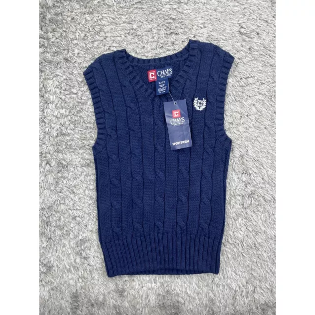 Chaps Sweater Vest Boys 2T Nevy Blue 3D Cable Knit V Neck Pullover NWT