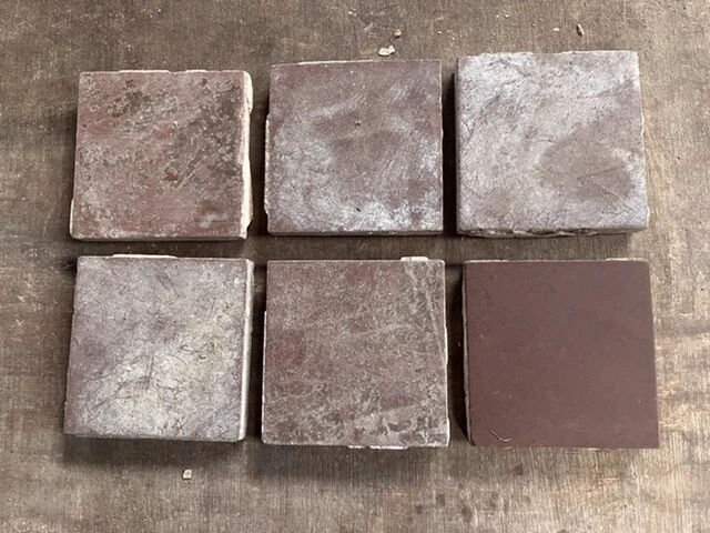 Antique Victorian Maw & Co DarK Red 3 inch sq Encaustic Floor Tiles Reclaimed