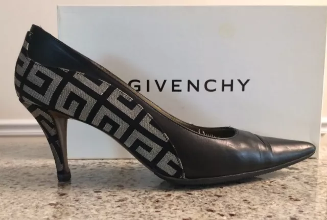 Givenchy Black Logo Monogram Canvas Leather Pointed Stiletto Pump Heels  EU 37