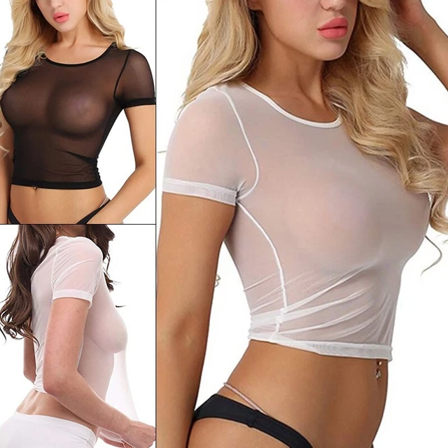 Donna Top Donna Camicetta Estiva Rete Corto Moda Top Camicetta Trasparente