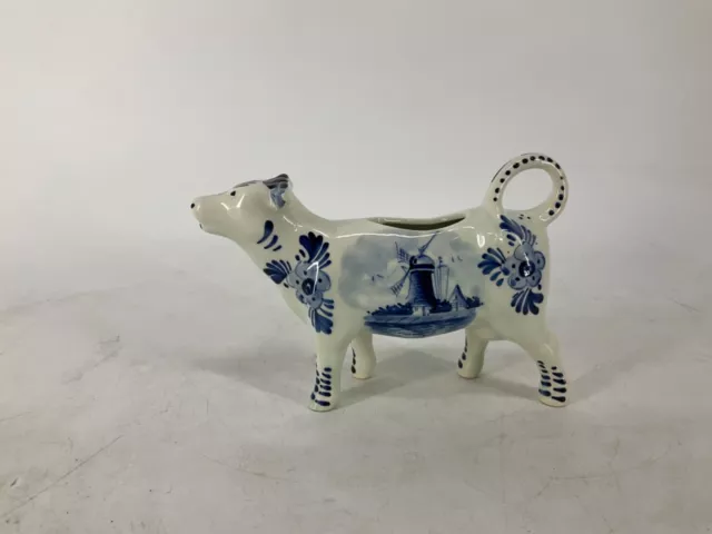 Vintage Delft Blue & White Hand Painted Porcelain Floral Cow Creamer Holland