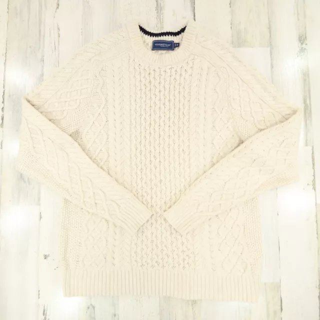 Vineyard Vines Merino Wool Blend Fisherman Cable Knit Crew Sweater Size Medium