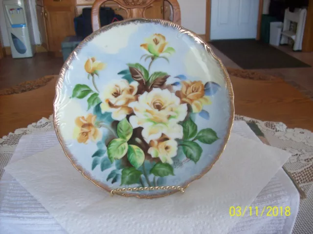 Norleans Vtg. Porcelain Wall Or Cabinet Plate Yellow Rose Pattern Made In Japan