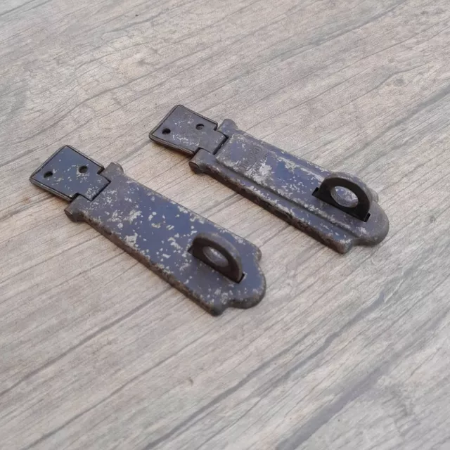 Vtg iron drawer dresser tool box chest trunk drop lifting latch lock ornate 2pcs 3