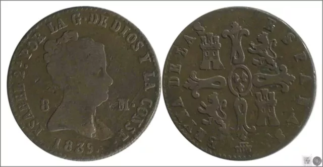 Spanien isabel II 8 Maravedis 1839 Segovia Cu / Ganze Unterteil Bc-F + 00