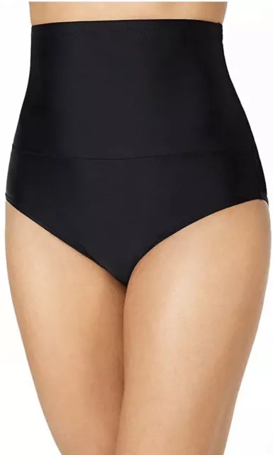 Island Escape Womens High-Waist Control-Top Bikini Bottom Black Size 10 NWT