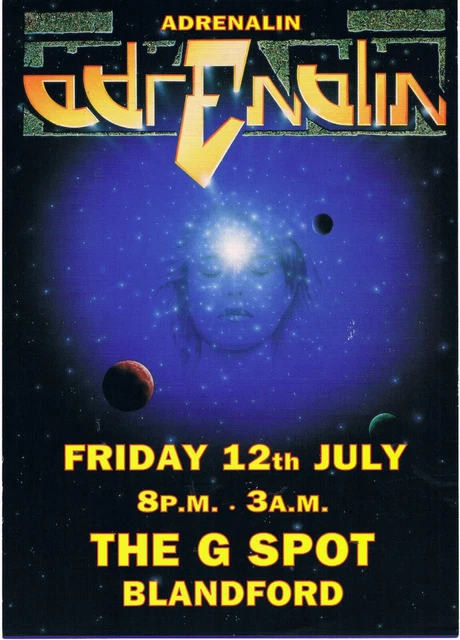 ADRENALIN RAVE FLYER 12/7/96 A5 The G Spot Blandford Dorset Clarkee ...