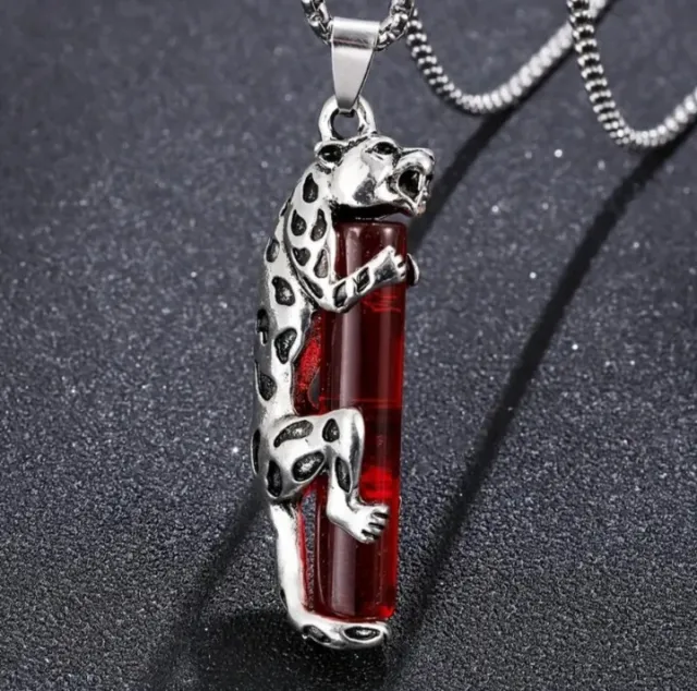 Leopard Jaguar Cheetah Panther Spirit Animal Red Crystal Necklace Pendant Gifts