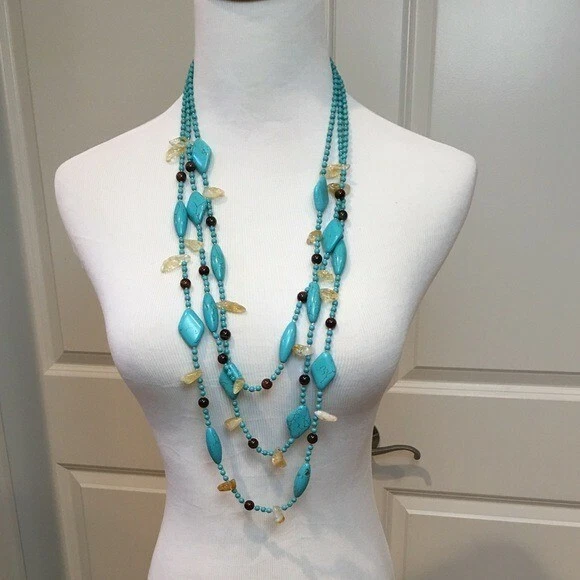Turquoise Tigers Eye Citrine Layered Statement Necklace