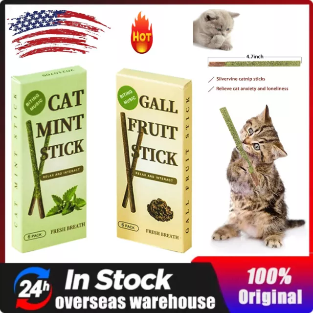 6 Sticks/box Catnip Cat Sticks Dried Natural  Silvervine Chew Toy Teeth Cleaning