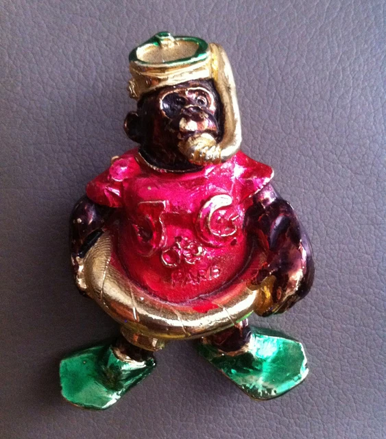 Broche Vintage Jacky De G Paris 'Singe Plongeur' - En Résine Polychrome, Bon état