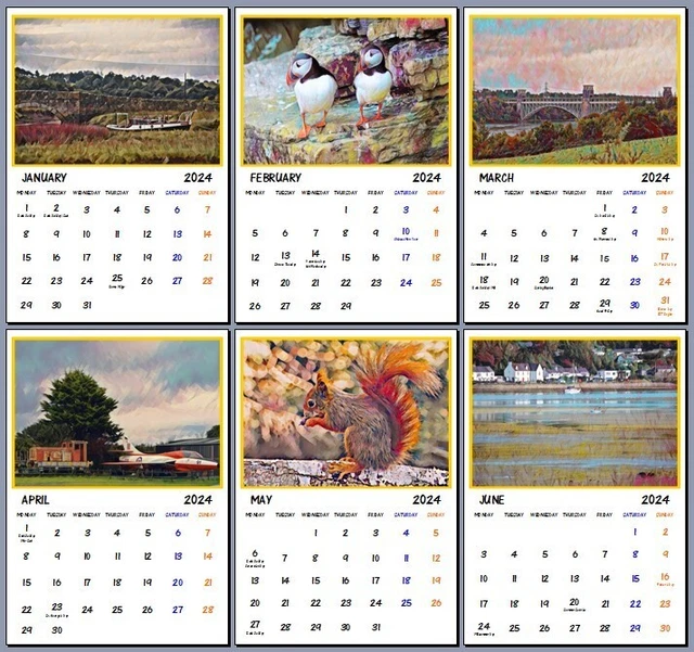 A4 SIZE ANGLESEY Art Calendar 2024 Unique Calendars Wall Hanging Gift