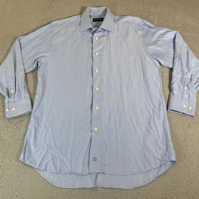 David Donahue Dress Shirt Mens 15.5 - 32/33 Button Up Blue White Poplin Casual