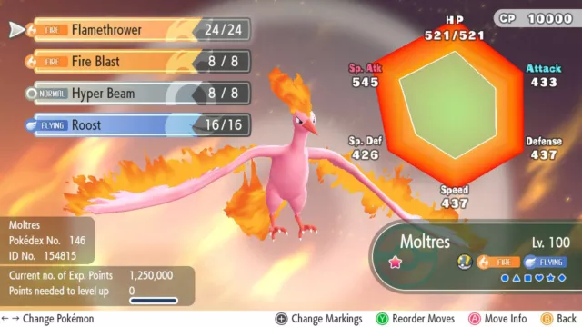 Pokemon Let’s Go Pikachu/Eevee 6IV Max AV Shiny Moltres