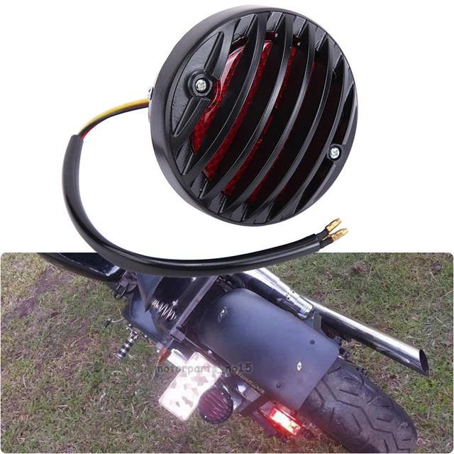 Motorcycle Bobber Plastic Grille Ribbed Round Red Brake Tail Light For Harley
