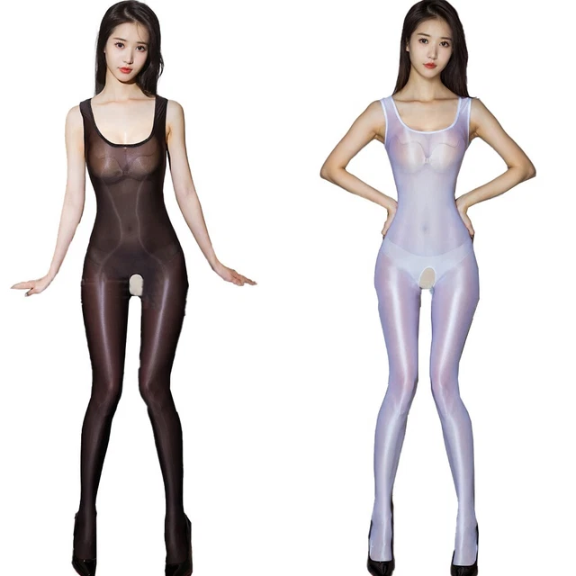 Collant da donna olio puro corpo calza ultrasottile cavallo aperto nero