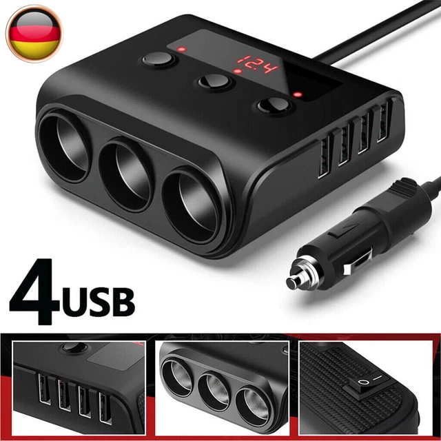 12V/24V Auto Zigarettenanzünder Verteiler 3 Fach KFZ 4USB Steckdose LKW Adapter