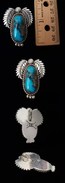 Vintage Native Indian Navajo Sterling Silver Turquoise Signed JH Pendant pt228