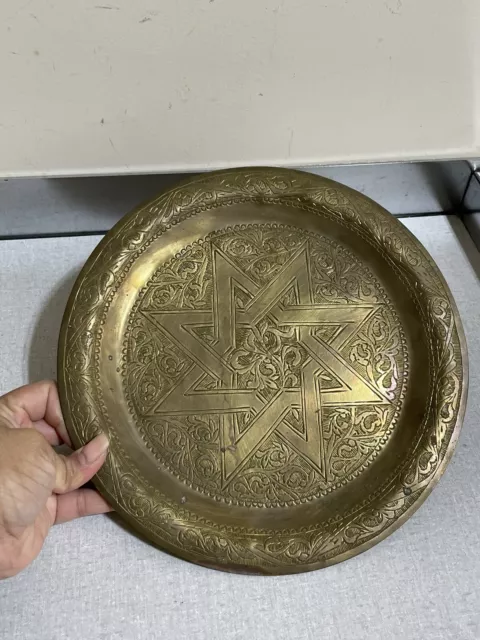 Vintage Solid Brass Islamic Octagon Star Art Tray