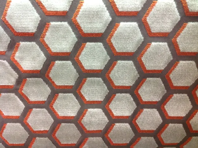 Romo Modern Geometric Cut Velvet Upholstery Fabric- Arbus Mango 1.55 yd 7440-07