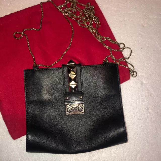 VALENTINO GARAVANI BLACK Rockstud Bag Leather Dustbag and card Gold ysl ...