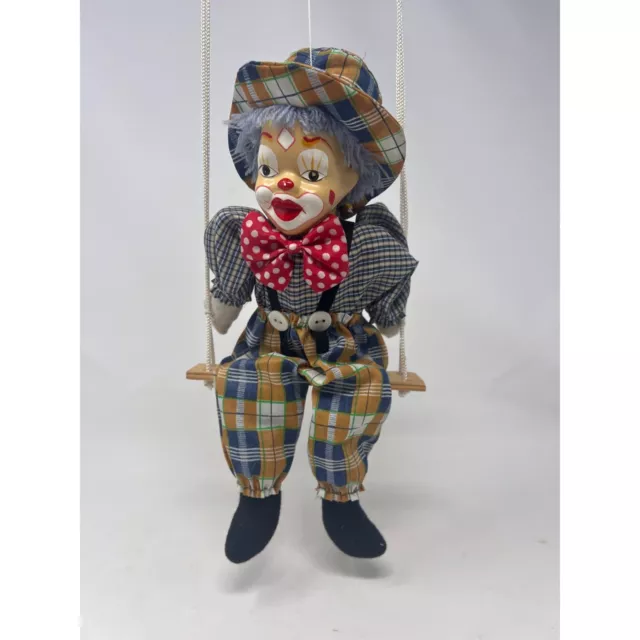 Vintage Clown Doll On Swing Marionette Puppet Porcelain Head By Ashley Belle