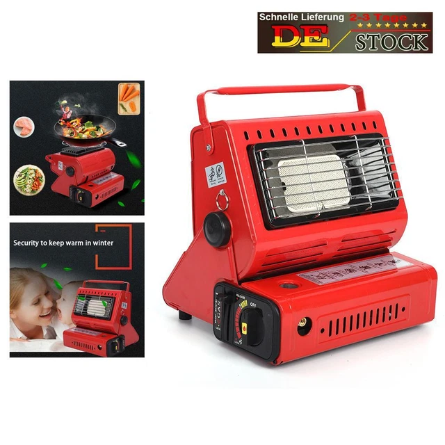2in1 Tragbare Gasheizung 1,3KW Camping Butan Gas Kocher Keramik+Gaskartuschen