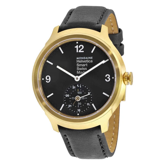 Mondaine Helvetica No 1 Bold Smart Black Dial Black Leather Men's Watch