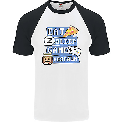 Gaming Eat Sleep Game Respawn Gamer Arcade Mens S/S Baseball T-Shirt