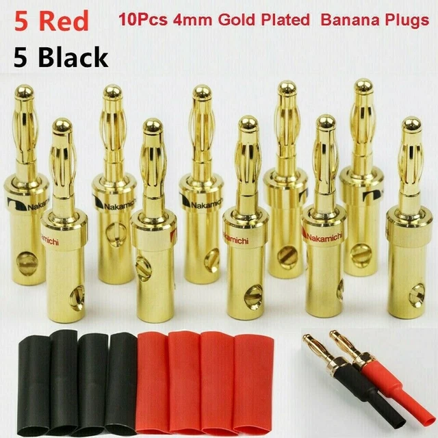 20/10x 4mm Black Red Connector Gold Plated Banana Audio Speaker Wire Cable Plugs