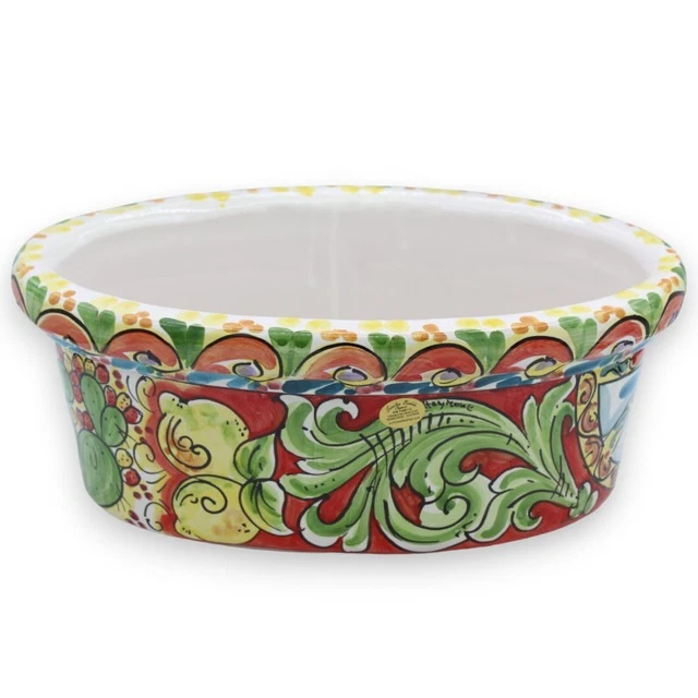 Cassetta vaso ovale in Ceramica Caltagirone - L 35 x 22 x 14 cm ca. decoro baroc