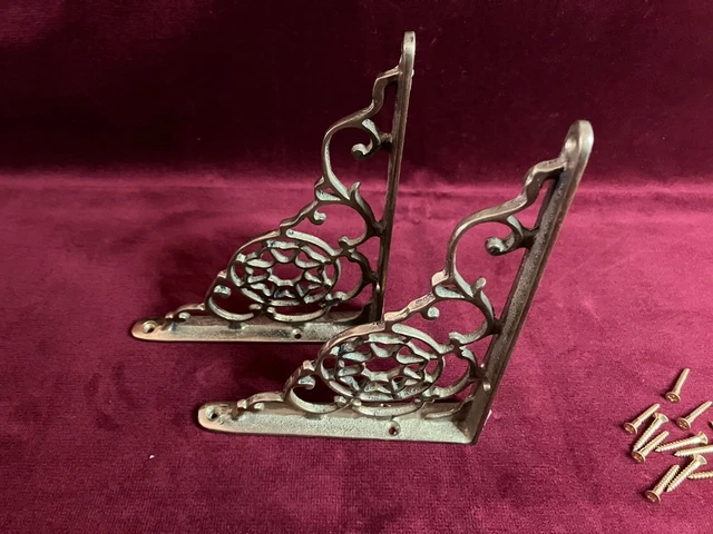 Vintage Brass Shelf Brackets with Screws 9